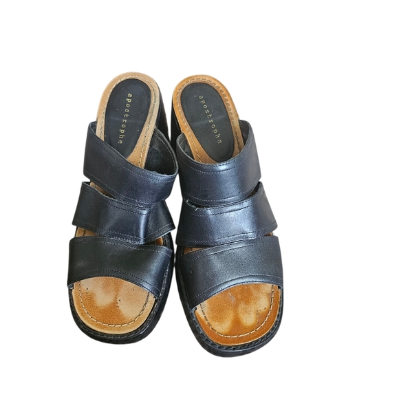 y2k vintage Apostrophe Black Leather Block heel platform sandal heels size 7 - Picture 4 of 9